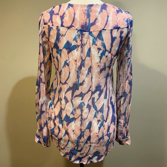 Maeve Anthropologie Pink Blue Painted Blouse - Picture 6 of 7